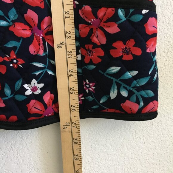 Korean Fashion Quilted Cozy Short Sleeve Top Floral Navy Blue Red Womens M/L - Picture 9 of 12